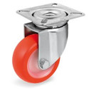 Roulette polyuréthane rouge pivotante diamètre 40mm fixation à platine