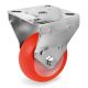 Roulette polyuréthane rouge fixe diamètre 60mm fixation à platine
