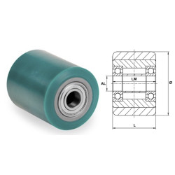 Galet 82 x 60 Polyuréthane vert 75° Shore A , corps acier