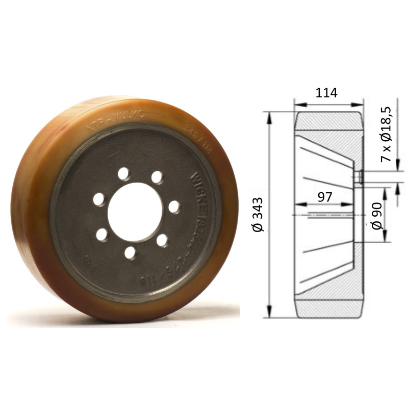 Roue motrice 343 x 140 - 7 trous ( Jungheinrich 50262633 )