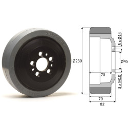 Roue motrice 230 x 82 - 5 trous ( Jungheinrich 63210590 non marquant )