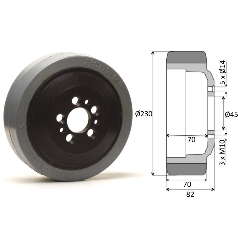 Roue motrice 230 x 82 - 5 trous ( Jungheinrich 63210590 non marquant )