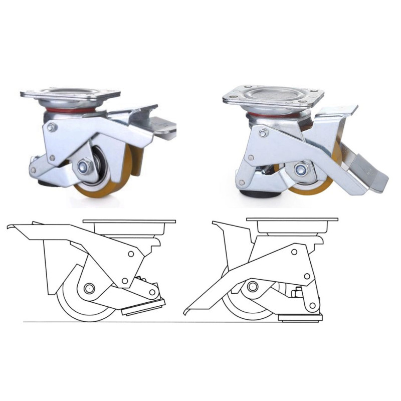 Roulette pivotante avec patin d'immobilisation intégrée diamètre 75 - 350 Kg