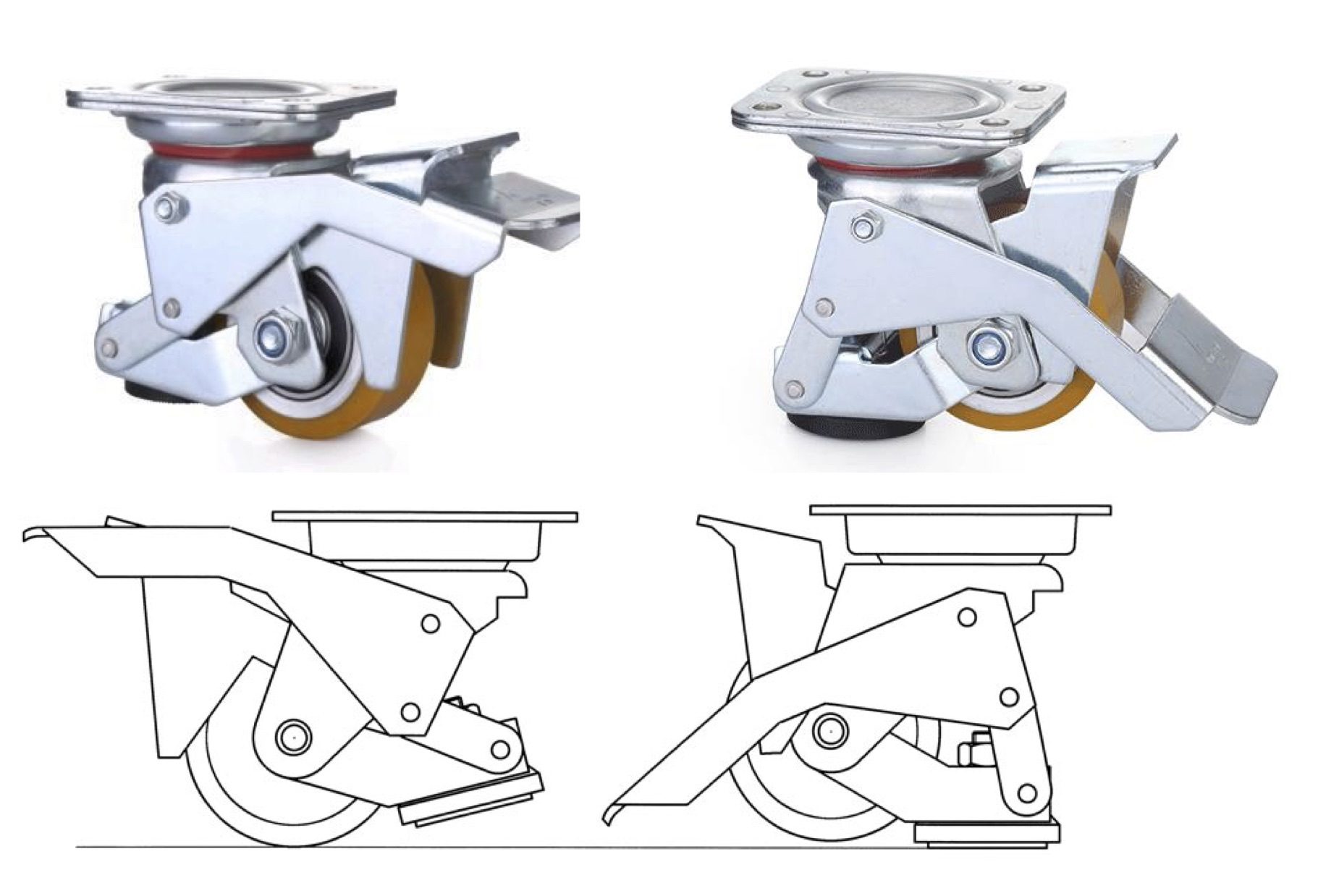 Roulette pivotante avec patin d'immobilisation intégrée diamètre…