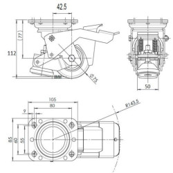 Roulette pivotante avec patin d'immobilisation intégrée diamètre 75  - 350 Kg