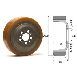 Roue motrice 230 x 82 - 5 trous ( Jungheinrich 63210590 )