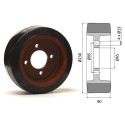 Roue motrice 230 x 90 - 4 trous CAOUTCHOUC NOIR ( Fenwick 0039902315 )