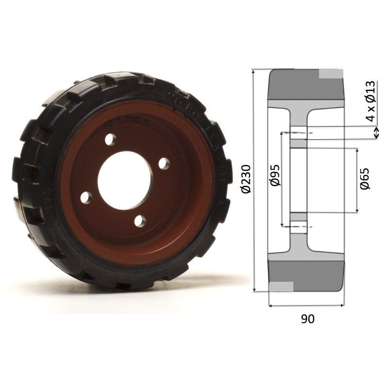 Roue motrice 230 x 90 - 4 trous ( Fenwick 0039902315) cranté