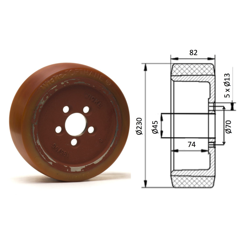 Roue motrice 230 x 90 - 5 trous ( Fenwick 00399033800)