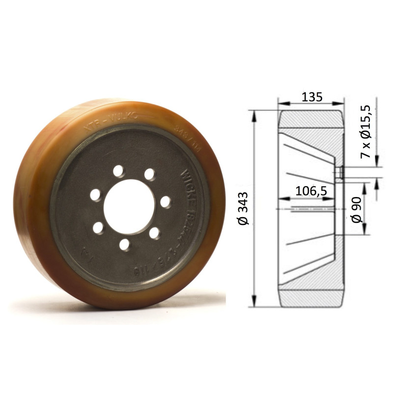 Roue motrice 343 x 135 - 7 trous ( Fenwick 0029903814)