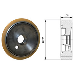 Roue porteuse 285 x 100 + FREIN. ( Fenwick 6029902329 )