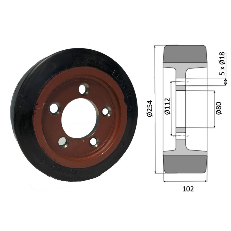 Roue motrice 254 x 102 - 5 trous ( Fenwick 0039902308)