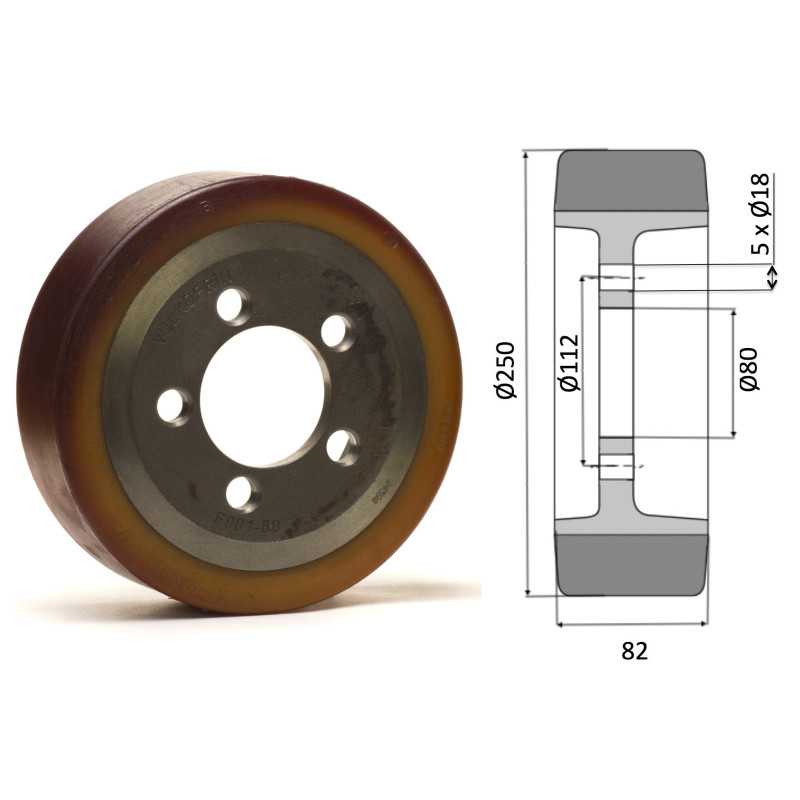 Roue motrice 250 x 82 - 5 trous AL80 VUFO ( Still 305061)