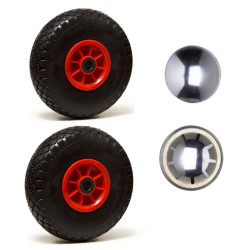 LOT de 2 x roue gonflable diable 260 x 85  (3.00-4) alésage 20 mm roulement à rouleaux + 2 x calotte autobloquante