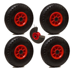 LOT de 4x roue increvable diable 260 x 85  (3.00-4) alésage 20 mm roulement à rouleaux