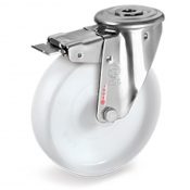 Roulette à oeil INOX pivotante à frein diamètre 80 mm roue polyamide blanc - 100 Kg