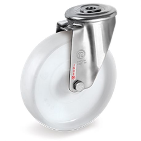 Roulette à oeil INOX pivotante diamètre 125 mm roue polyamide blanc - 200 Kg