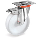 Roulette INOX pivotante à frein diamètre 50 mm roue polyamide blanc - 50 Kg