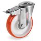 Roulette à oeil INOX pivotante à frein diamètre 80 mm roue polyuréthane rouge roulement à billes - 130 Kg