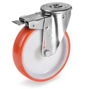 Roulette à oeil INOX pivotante à frein diamètre 150 mm roue polyuréthane rouge - 300 Kg