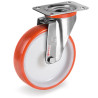 Roulette INOX pivotante diamètre 80 mm roue polyuréthane rouge  - 120 Kg