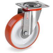 Roulette INOX pivotante diamètre 80 mm roue polyuréthane rouge roulement à billes - 130 Kg