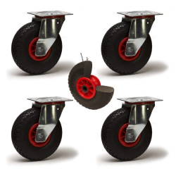 Lot roulettes pivotantes pneumatique increvable  - 225 Kg