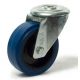 Roulette pivotante diamètre 125 fixation à trou central, caoutchouc bleu à rouleaux, charge 250 Kg
