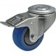 Roulette pivotante à frein diamètre 80 fixation à trou central, caoutchouc bleu à billes, charge 100 Kg