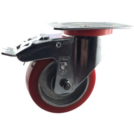 Roulette pivotante à frein diamètre 100 mm polyuréthane rouge REDTHANE®