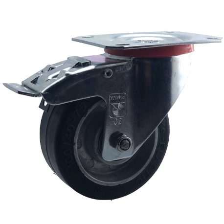 Roulette pivotante à frein diamètre 80 mm caoutchouc EASYROLL® NOIR roulement à billes - 100 Kg
