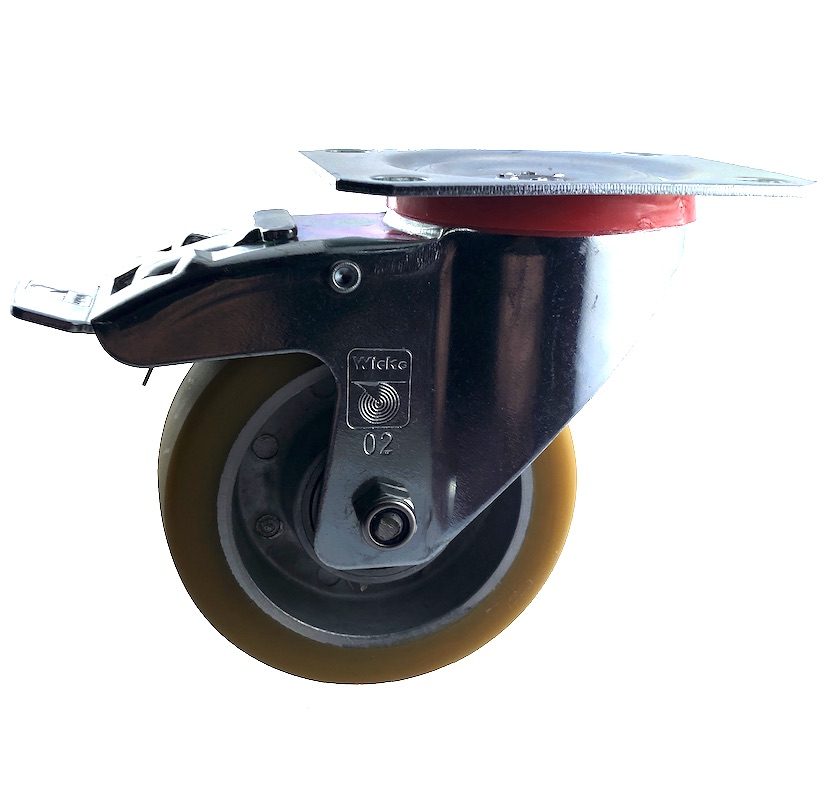 Roulette à oeil pivotante à frein diamètre 100 mm roue polyamide blanc 150 Kg 