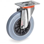 Roulette INOX pivotante diamètre 50 mm roue caoutchouc gris - 50 Kg