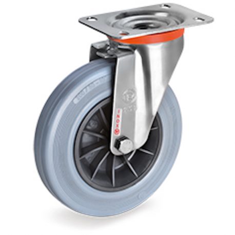 Roulette INOX pivotante diamètre 125 mm roue caoutchouc gris - 100 Kg