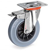 Roulette INOX pivotante à frein diamètre 125 mm roue caoutchouc gris - 100 Kg