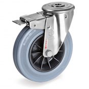 Roulette à oeil INOX pivotante à frein diamètre 50 mm roue caoutchouc gris - 50 Kg