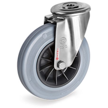 Roulette à oeil INOX pivotante diamètre 100 mm roue caoutchouc gris - 70 Kg