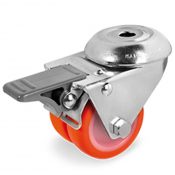Roulette jumelée à oeil pivotante à frein diamètre 50 mm polyuréthane rouge - 140 Kg