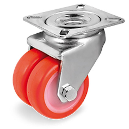Roulette Fixe Inox Diamètre 100 Mm - Roue Polyuréthane Rouge, Charge 200 Kg, Pour Chariots Industriels, Alimentaire, Lavable