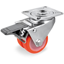 Roulette JUMELÉE pivotante à frein diamètre 50 mm polyuréthane ROUGE - 140 Kg