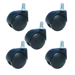 Lot de 5 roulettes pivotantes noir fauteuil de bureau 50 mm filetage 8x15 mm