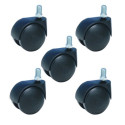 Lot de 5 Roulettes pivotantes JUMELÉE pour FAUTEUIL plastique NOIR diamètre 50 mm à tige filetée M10x15