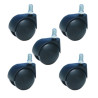Lot de 5 roulettes pivotantes noir fauteuil de bureau 50 mm filetage 10x15 mm