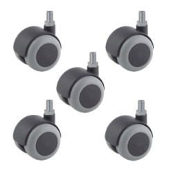 Lot de 5 roulettes pivotantes caoutchouc gris  fauteuil de bureau 50 mm filetage 8x15 mm