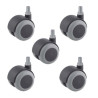Lot de 5 roulettes pivotantes caoutchouc gris  fauteuil de bureau 50 mm filetage 8x15 mm