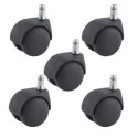 Lot de 5 Roulettes pivotantes JUMELÉE pour FAUTEUIL plastique NOIR diamètre 50 mm à tige lisse 11x22 mm