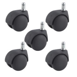 Lot de 5 roulettes pivotantes noir fauteuil de bureau 50 mm tige 11x22 mm