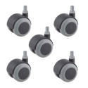 Lot de 5 roulettes pivotantes caoutchouc gris fauteuil de bureau 50 mm filetage 10x15 mm