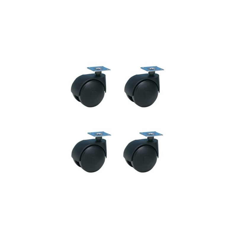 Lot de 4 roulettes pivotantes jumelées noir 50 mm - 120 Kg