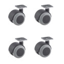 Lot de 4 Roulettes JUMELÉE pivotantes Ø 50 mm CAOUTCHOUC GRIS à platine 38x38